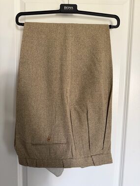 Hugo Boss Tan Wool-Blend Dress Pants with Navy Label